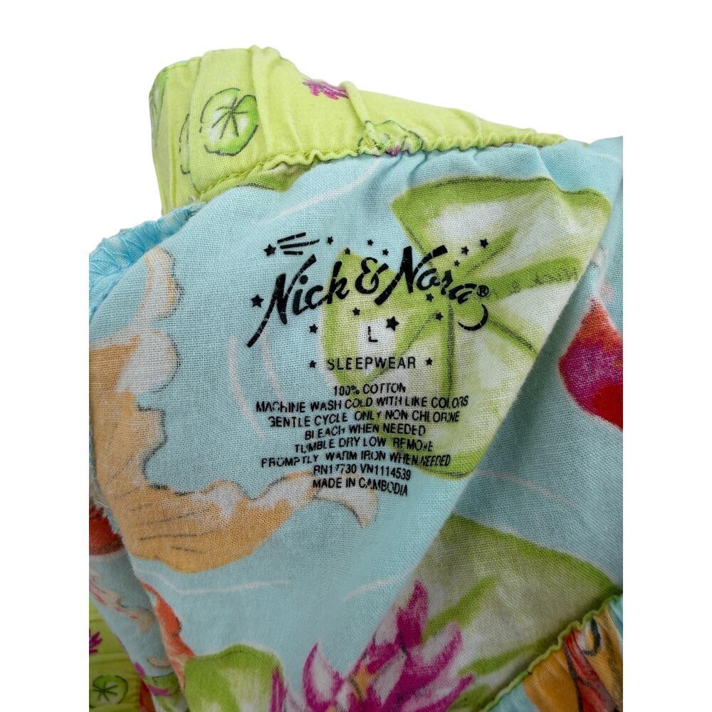Nick & Nora Koi Fish Water Lily Pajama Lounge Pants Blue 100% Cotton Women's L - Picture 9 of 9
